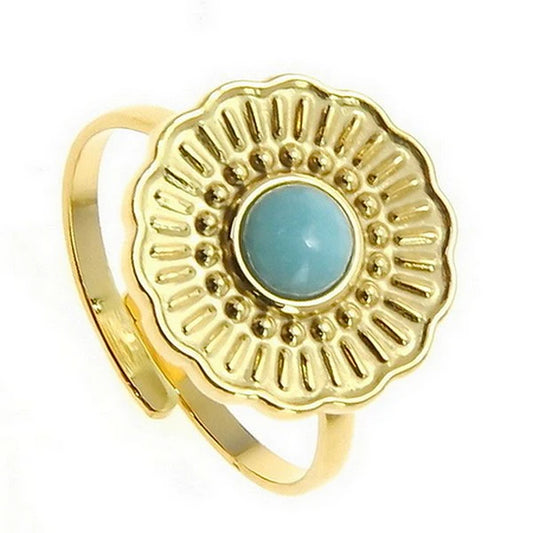 Bague pour femme acier inoxydable fleur pierre naturelle amazonite