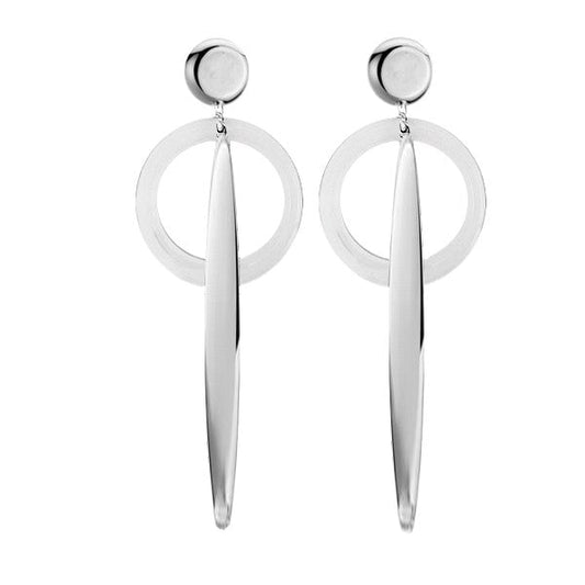 Boucles d'oreilles acier et céramique blanc cercle tombant