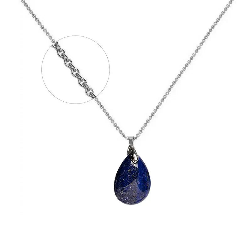 Collier acier inoxydable pendentif pierre naturelle lapis lazuli