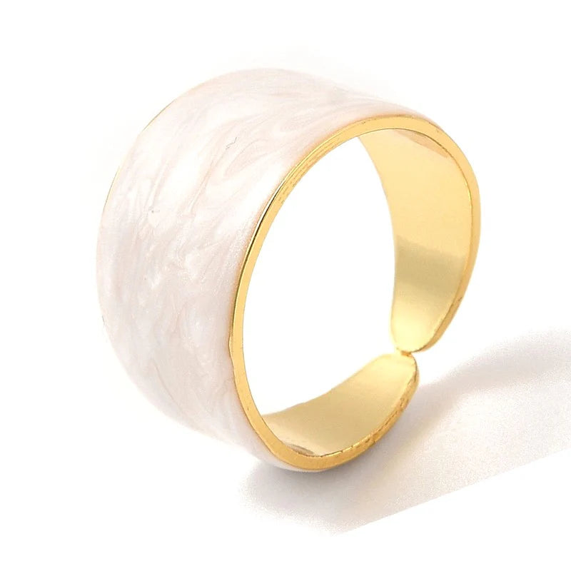 Bague femme réglable émail blanc