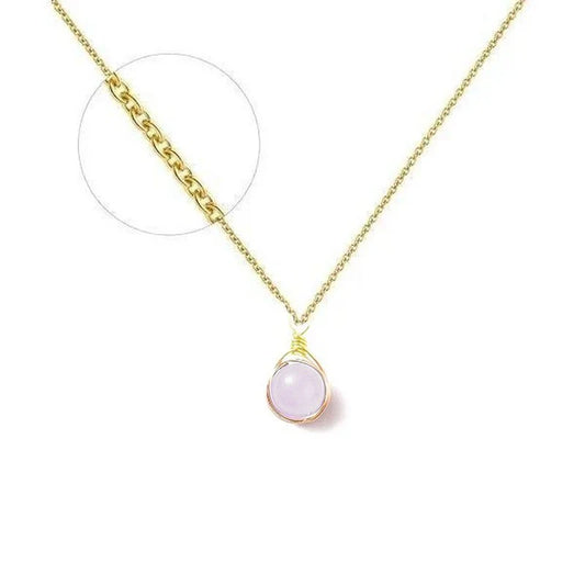 Collier plaqué or pierre naturelle 9 mm quartz rose