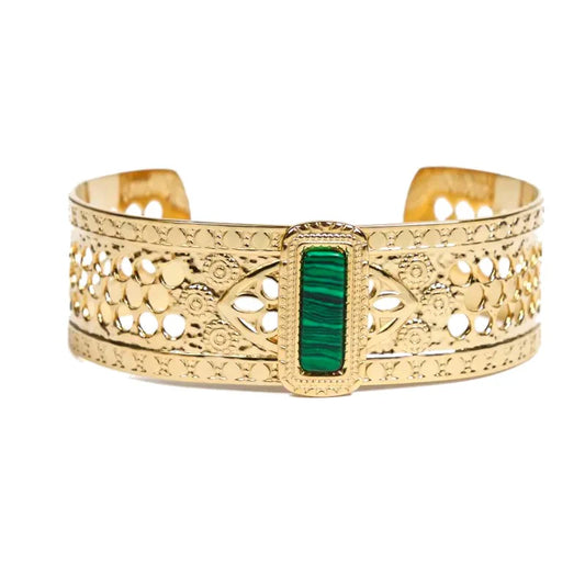 Bracelet femme - jonc Ines acier inoxydable pierres naturelles malachite