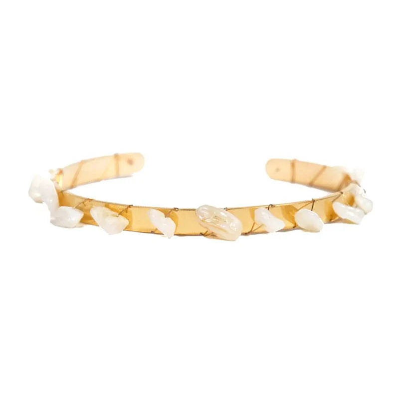 Bracelet femme - jonc Maude acier inoxydable pierres naturelles nacre