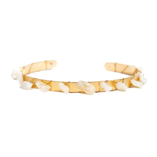 Bracelet femme - jonc Maude acier inoxydable pierres naturelles nacre